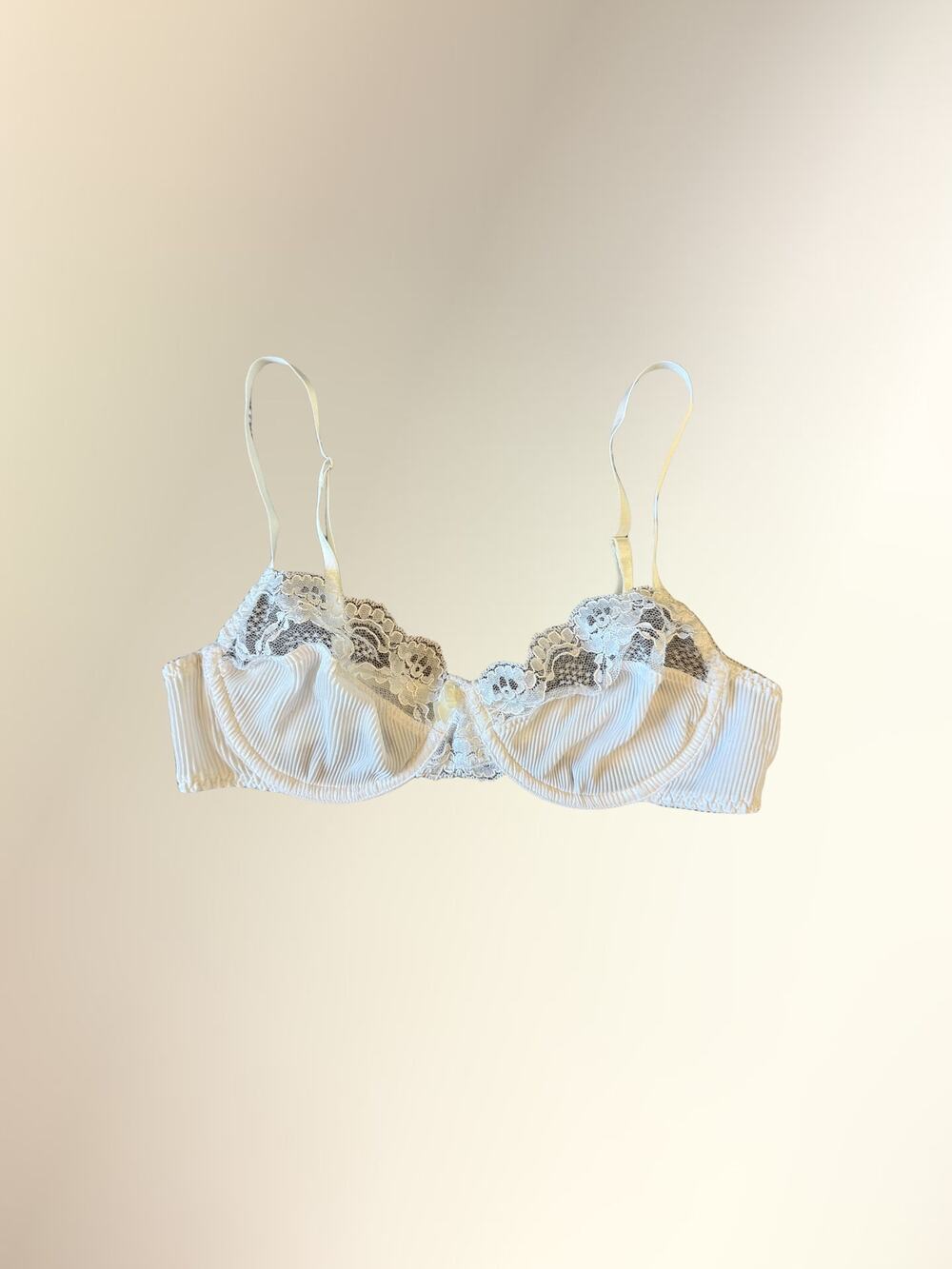 Vintage White Sheer Lace Underwire Balconette Bra Lingerie Sz 34C